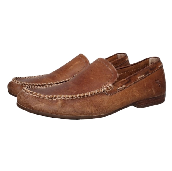 Frye Lewis Venetian Brown Leather Driving Moccasin Toe Slip-On Loafers Sz 8 - Picture 1 of 15